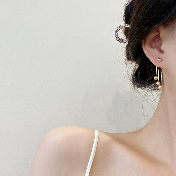 Luxurious Round Rhinestone Tassel Dangle Stud Earrings For Women Shiny Trendy Gold Silver Color Earrings 2022 Fine Jewelry