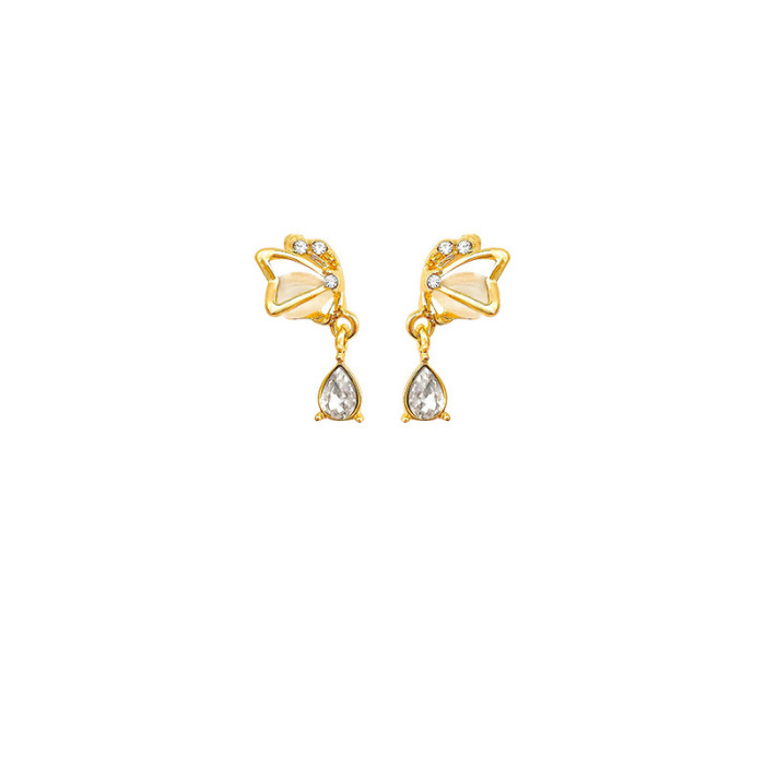 New Elegant Butterfly Opal Inlaid Drop Earrings for Women Cute Delicate Zircon Party Pendientes Jewelry Gifts