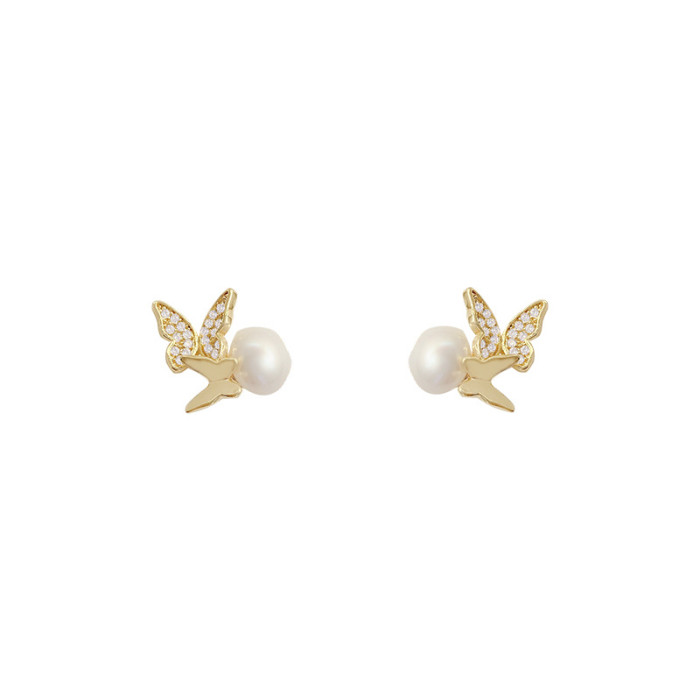 Fashion Hot Selling Earrings Simple Trendy Crystal Butterfly Pearl Ear Nail Earrings Women Manufacturers