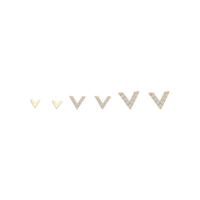 Fashion Geometric Triangle Stud Earrings Shiny Micro Paved Zircon V Shape Earring Gold Silver Color Anti Allergy Women Jewelry