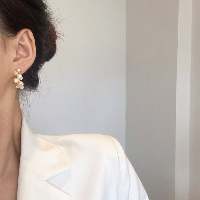 Pearl Retro C Shaped Opal Eardrop Earring New Trendy  Elegant Light Luxury High Grade Earrings
