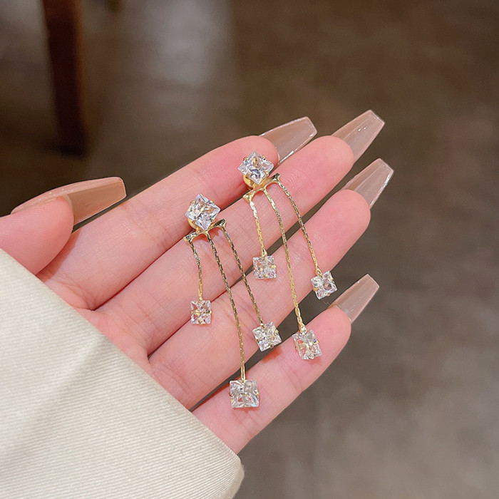 Trendy Long Tassel Crystal Earrings for Women Fashion Rhinestone Dangle Earrings Party Wedding Jewelry Gifts