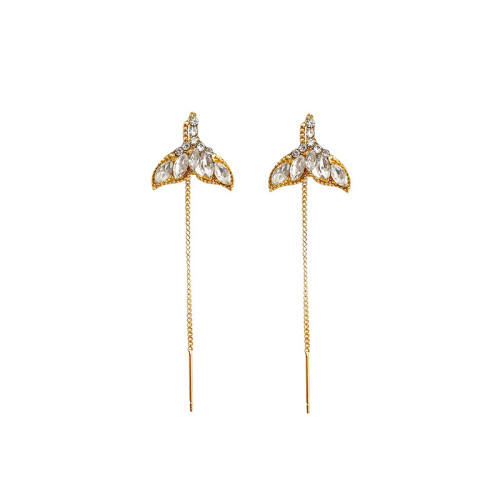 Korean Fashion Fishtail Drop Earrings for Women Elegant Cubic Zircon Crystal Long Tassel Earring Girls Wedding Party Jewelry