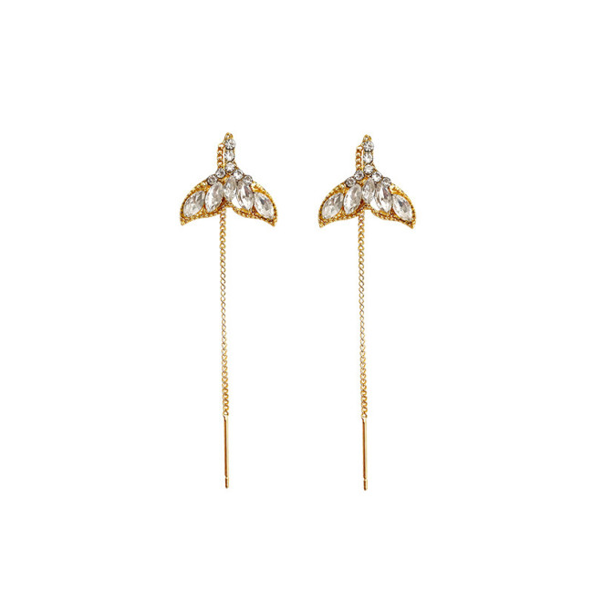 Korean Fashion Fishtail Drop Earrings for Women Elegant Cubic Zircon Crystal Long Tassel Earring Girls Wedding Party Jewelry