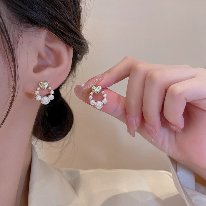 Pearl circle Heart Earrings Imitation Pearl Love Heart Earrings Circle Beaded Earrings for Women Girls