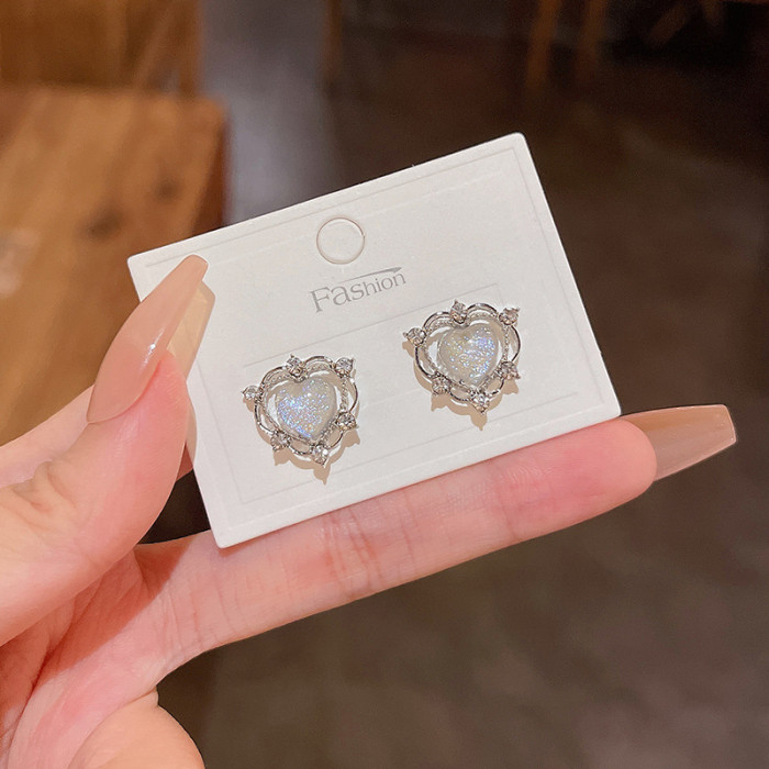 Opal Pink Peach Stud Earrings for Women Small Fruit Cute Heart Imitation Pearl Earrings Summer Ear Jewelry Valentine's Day Gift