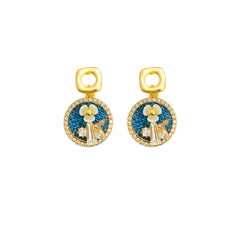 New Trendy Round Flowers Drop Earrings for Women Vintage Zircon Dangle Earring Gift Wholesale