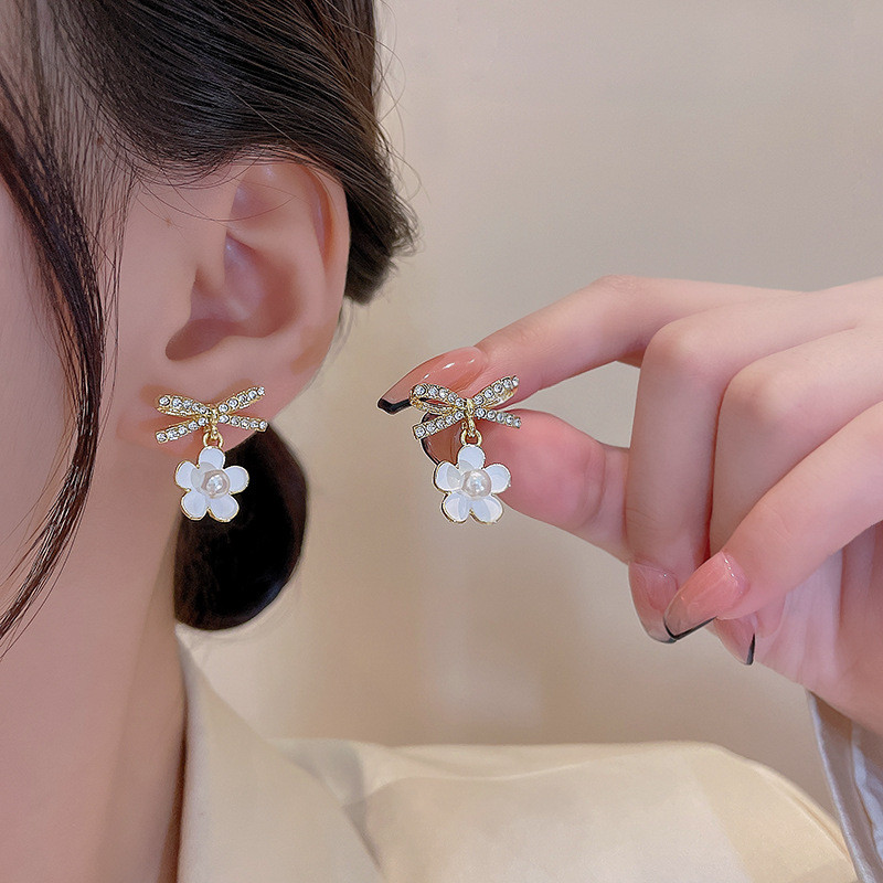 Vintage Bow Earrings Korean Fashion Enamel  Flower Dangle Earrings for Women Jewelry Gifts