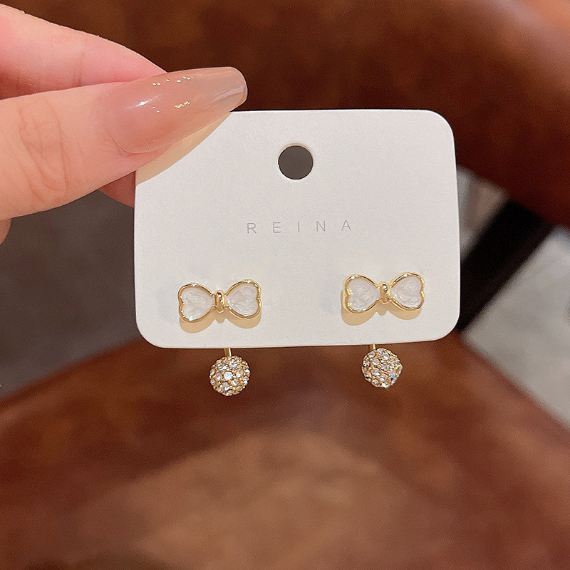 Fashion Zircon Ball Front and Back Stud Earrings for Women 2022 New Simple Bow Earings Wholesale