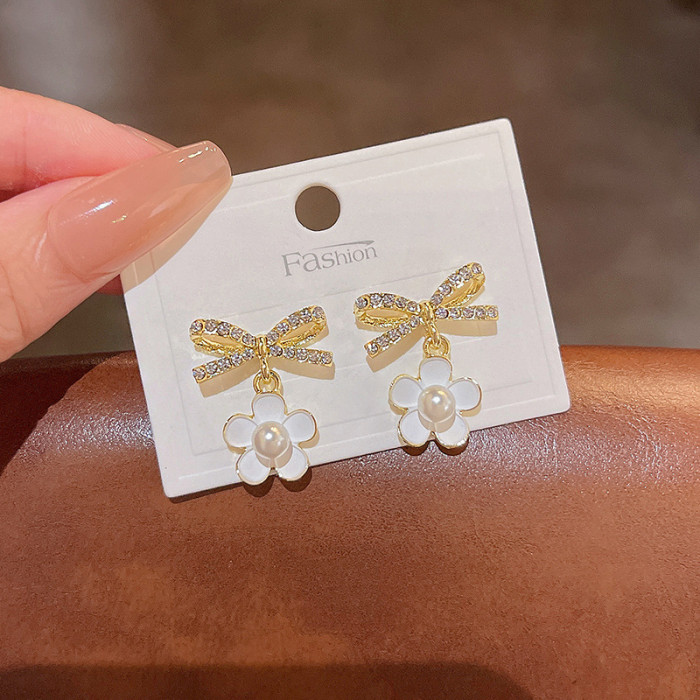 Vintage Bow Earrings Korean Fashion Enamel  Flower Dangle Earrings for Women Jewelry Gifts