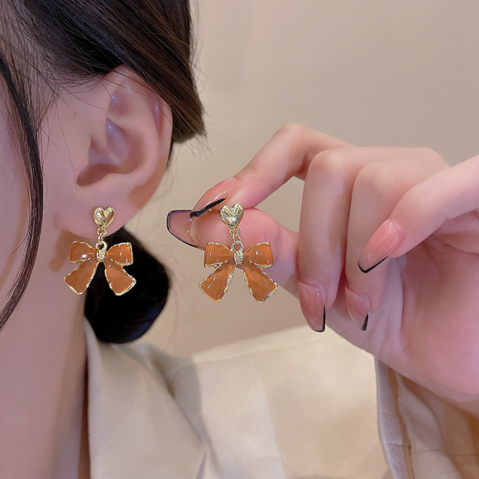 2022 Female Bow Enamel White Ear Rings for Women Trendy Earrings Jewelry Accessories