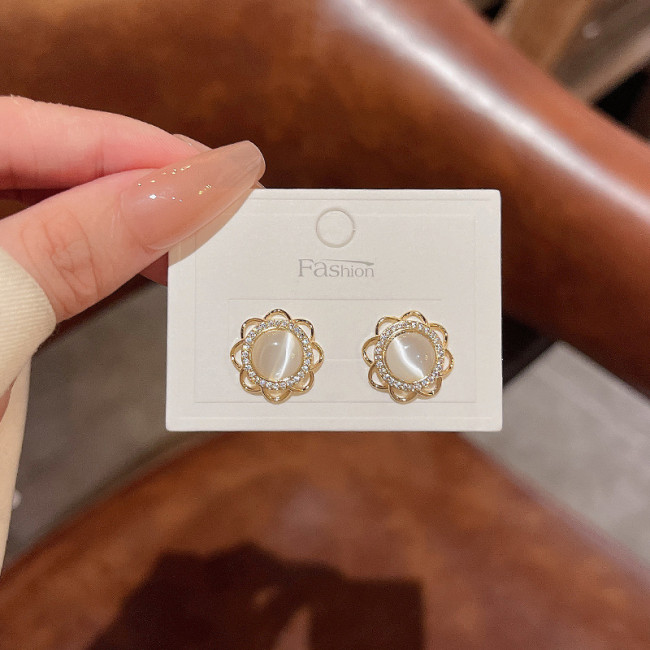 Elegant Sun Flower Stud Earrings for Women Sparkling Opal Earrings Fine Engagement Jewelry