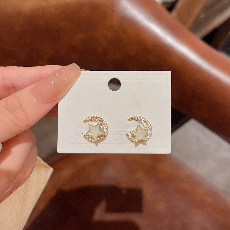 2022 New Trendy Crystal Star Moon Stud Earrings For Women Korean Fashion Rhinestone Pearl Tassel Earrings Party Jewelry Gifts