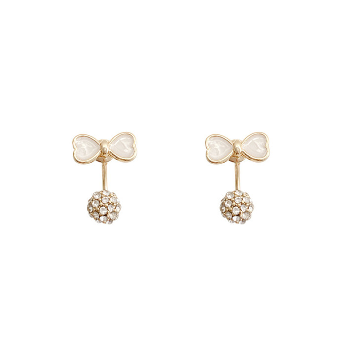 Fashion Zircon Ball Front and Back Stud Earrings for Women 2022 New Simple Bow Earings Wholesale