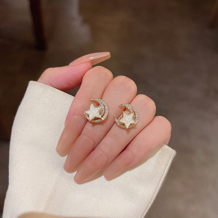 2022 New Trendy Crystal Star Moon Stud Earrings For Women Korean Fashion Rhinestone Pearl Tassel Earrings Party Jewelry Gifts