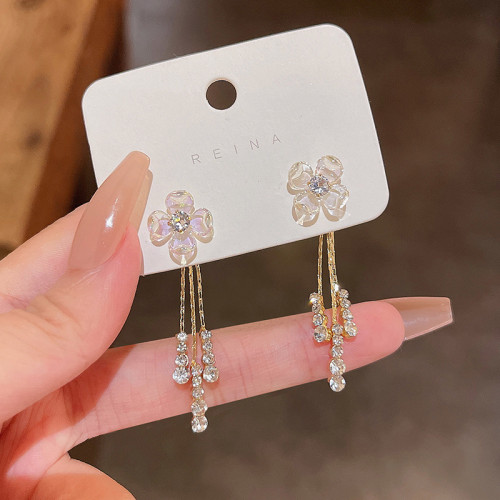 New Trendy Crystal Rhinestone Flower Long Chain Tassel Earrings Trendy Party Accessories for Women