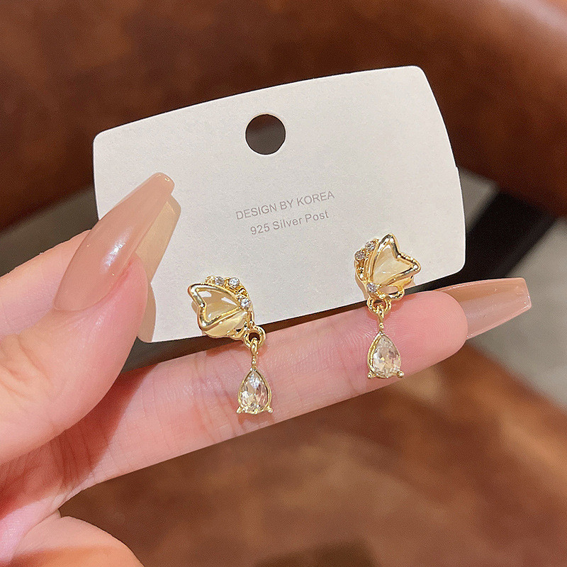New Elegant Butterfly Opal Inlaid Drop Earrings for Women Cute Delicate Zircon Party Pendientes Jewelry Gifts
