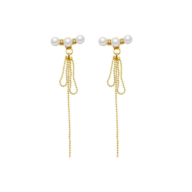 Korean Tassel Earrings Bow Handmade Pearl Beads Long Earring For Women Wedding Fashion Jewelry Trendy Dangle Ear Rings