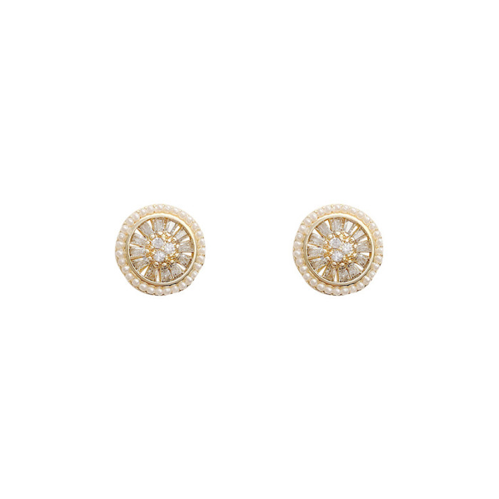 Female Luxury Crystal Round Stud Earrings Vintage Silver Color Wedding Jewelry White Zircon Stone Earrings For Women
