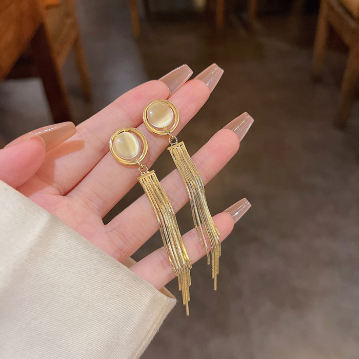 South Korea's New Opal Tassel Earring Fashion Trendy Long Joker Earrings Women's Jewelry