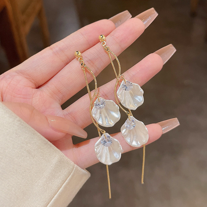 Natural Shell Long Tassel Earrings Fashionable Retro Elegant Trendy Luxury Jewelry Woman Party Accessories Gift Wedding