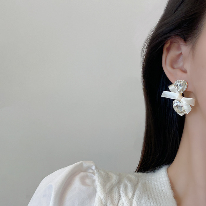 Wholesale Fashion Heart Drop Earrings for Women Big Zircon Double Heart Korean Jewelry Female Girls Gift