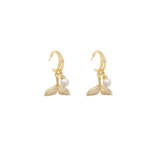 Korean Retro Rhinestone Pearl Fishtail Personality Simple Trendy Elegant Earrings