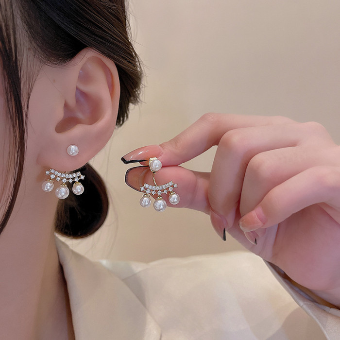 2022 Wholesale Elegant Back Hanging Pearl Earrings Korean Fashion Jewelry for Woman Girls Accessories Wholesale