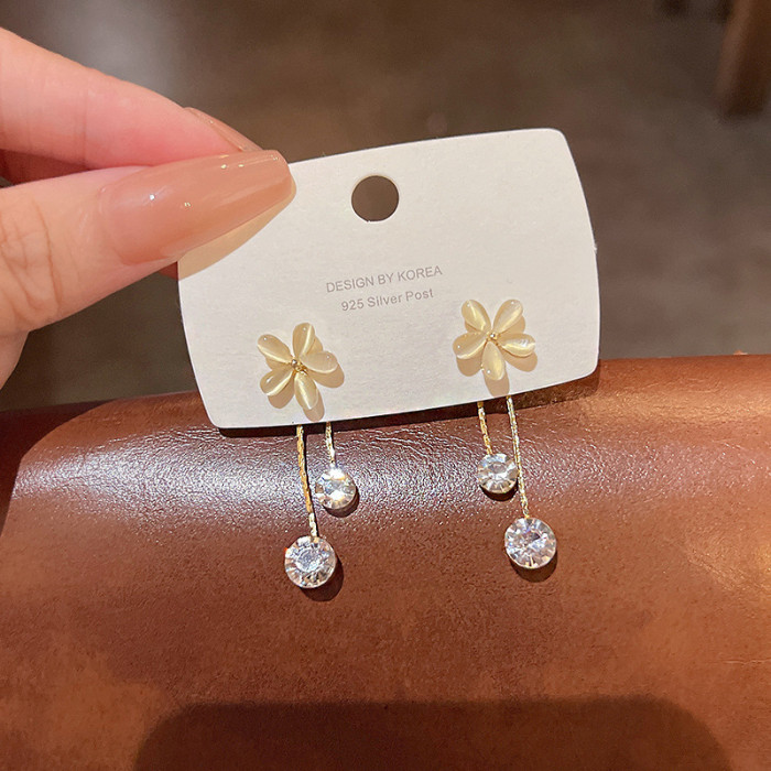 Exquisite Opal Flower Earrings For Women Rhinestone Long Tassel Zircon Girls Wedding Party Trendy Jewelry 2022 Wholesale