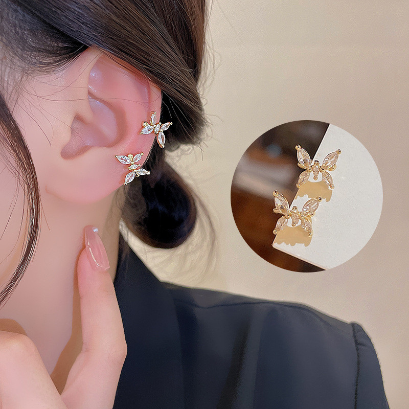 Korean Fashion Butterfly Ear Cuff Without Piercing Sparkling Zircon Women Wedding Party Jewelry