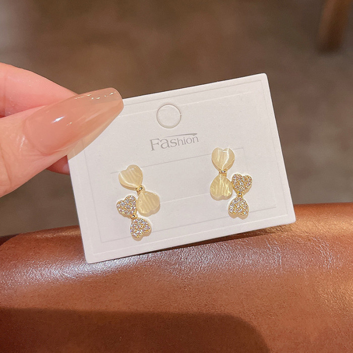 Korean Style Crystal Opal Bow Stud Earrings for Women Cute Sweet Animal Bunny Carrot Leaf Mini Aesthetic Party Jewelry