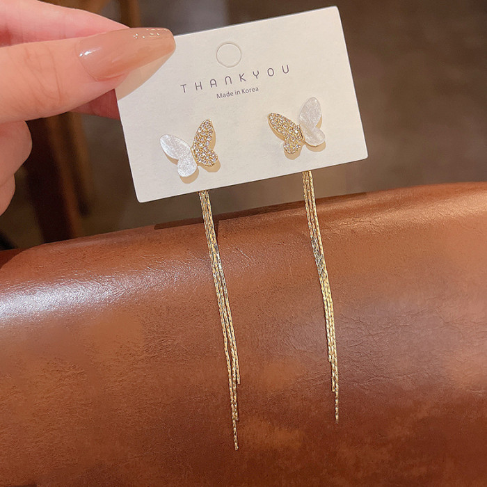 Long Tassel Butterfly Drop Earrings Silver Color Fashion Hanging Women Summer Jewelry Girls Party Gift