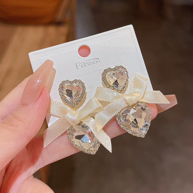 Wholesale Fashion Heart Drop Earrings for Women Big Zircon Double Heart Korean Jewelry Female Girls Gift