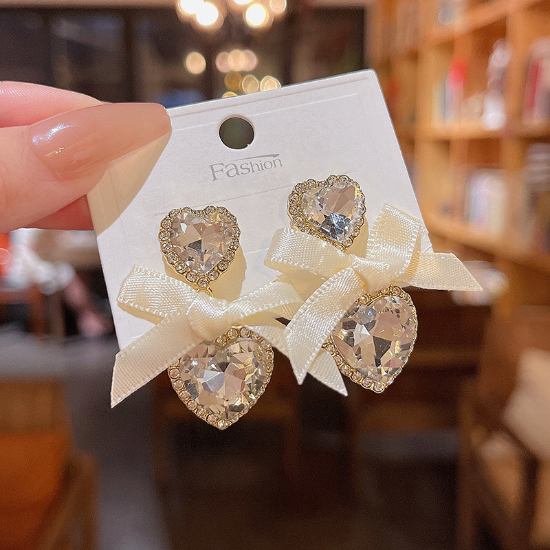 Wholesale Fashion Heart Drop Earrings for Women Big Zircon Double Heart Korean Jewelry Female Girls Gift