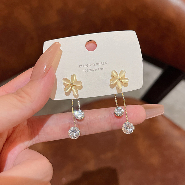 Exquisite Opal Flower Earrings For Women Rhinestone Long Tassel Zircon Girls Wedding Party Trendy Jewelry 2022 Wholesale