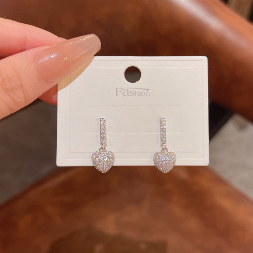 Hot Sale Heart Shape Women Drop Earrings Jewelry Full Shiny Crystal Zircon Wedding Engagement Party Girl