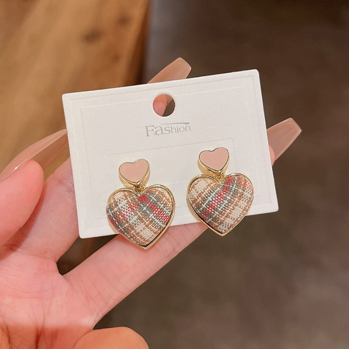 Fashion Metallic Painted Fabric Double Layer Heart Earrings Women's Trendy Exaggerated Party Accessories