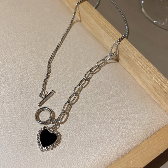 Wholesale Black Heart Pendant Necklace Punk Silver Color Asymmetric Chain Choker For Women Vintage Neck Jewelry