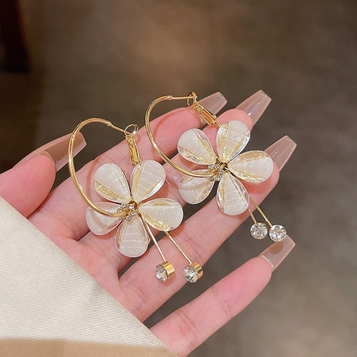 Fashion New Metal Arcylic Flower Drop Earrings Women's Sexy Elegant Casual Jewelry Accessories