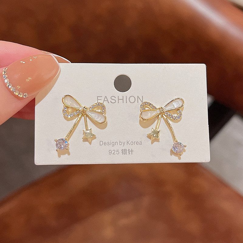 New Cute Bow Stud Earrings Women's Zircon Fashion Korean Jewelry