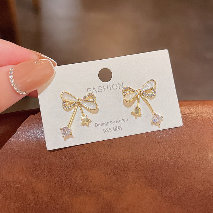 New Cute Bow Stud Earrings Women's Zircon Fashion Korean Jewelry