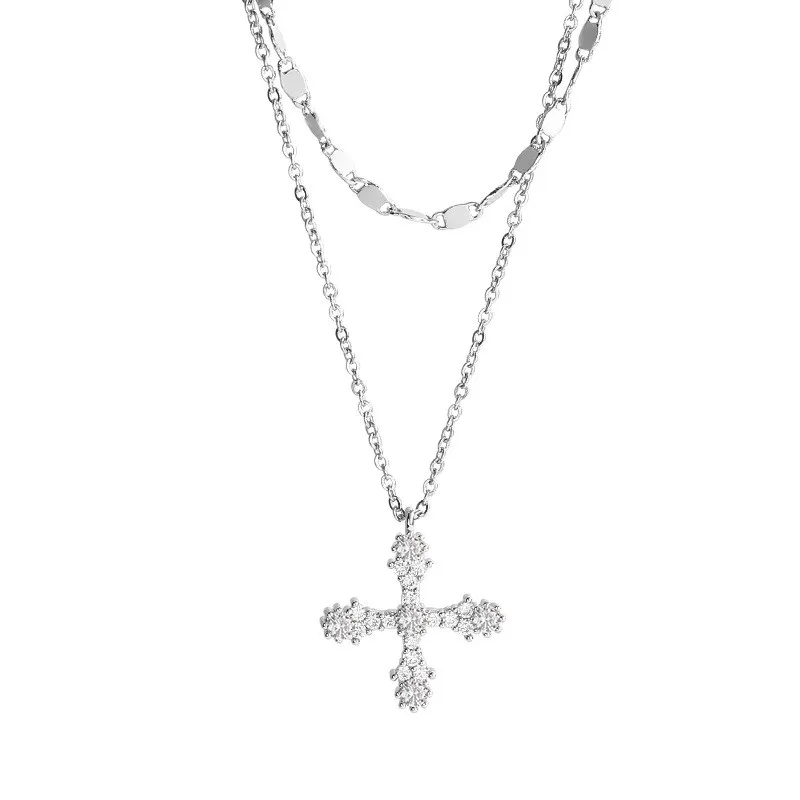 Wholesale Korean Fashion Full Zircon Star Cross Necklace for Women Cool Zircon Flash Pendant Trendy Jewelry