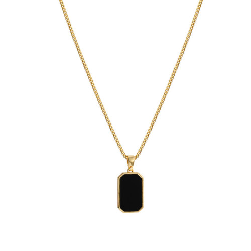 Wholesale Black Square Natural Shell Pendant Necklace for Women Stainless Steel Metal Choker Gift