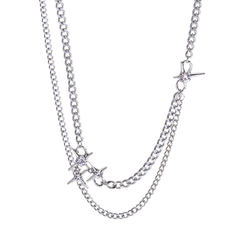 Wholesale Double Layer Stainless Steel  Star Awn Pendant Necklace Spliced Clavicle Chain