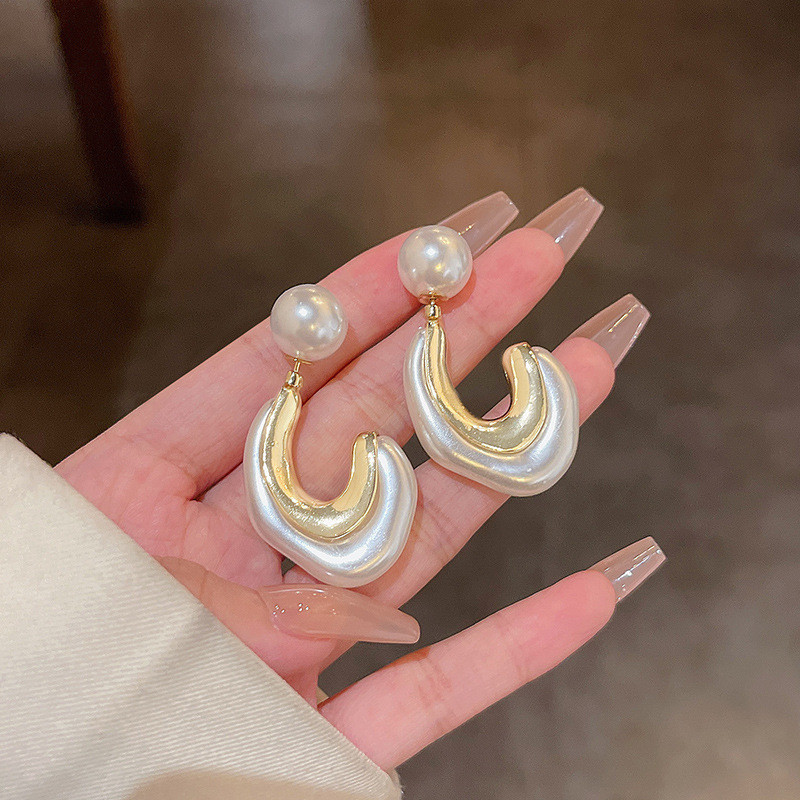 New Vintage Japan Korean Hoop Earrings For Women Handmade Sweet Simulated Pearl Circle Jewelry Gifts