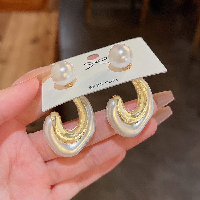 New Vintage Japan Korean Hoop Earrings For Women Handmade Sweet Simulated Pearl Circle Jewelry Gifts