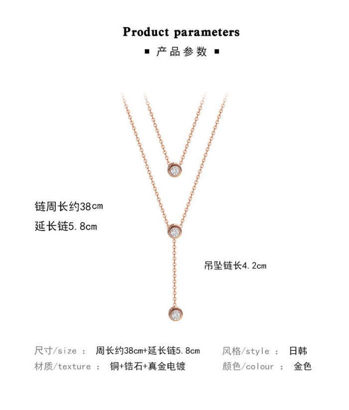 Wholesale Fashion Fine Jewelry 2 Layer Embedded Zircon Sexy Tassel Charms Chain Choker Necklaces For Women