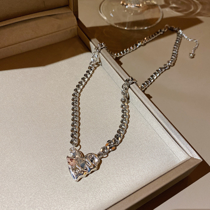 Wholesale Pink Zircon Heart Necklace Irregular Love Crystal Heart Choker Women Jewelry Accessories