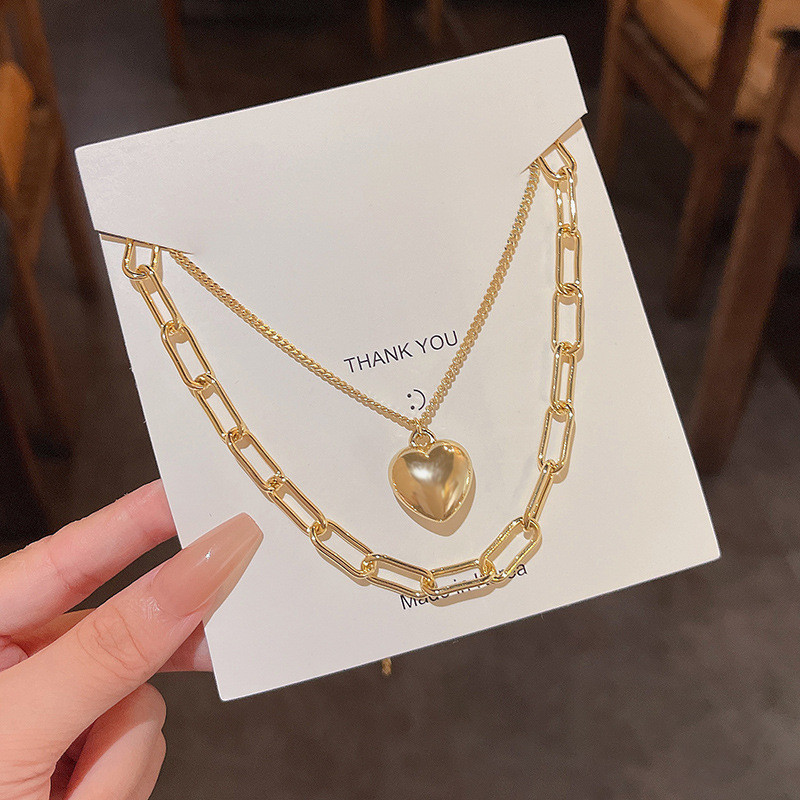 Wholesale Stainless Steel Heart Pendant Double Layers Chain Necklace For Women Party Gift 2022 Accessories