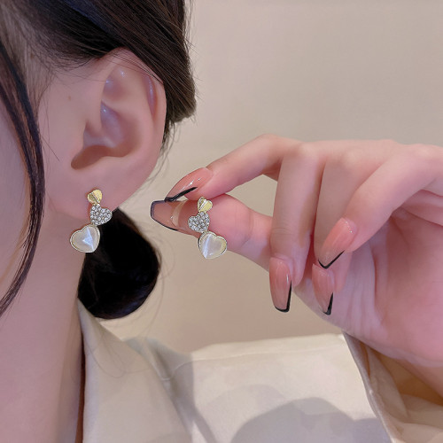 Opal Heart Three Heart Earring for Women Korea Fashion Jewelry Accessories